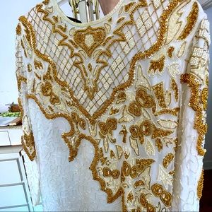 White and gold Maxi evening gown , high-quality